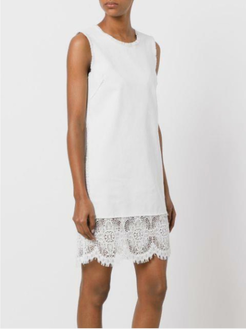 McQ by Alexander McQueen White Sleeveless Mini Dress with Lace Hem